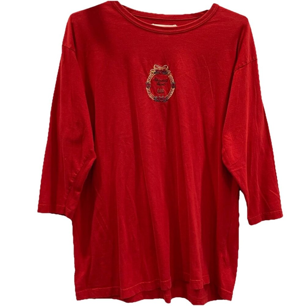 Victorias Secret Country Cotton Sleep Shirt Womens Small Red Embroidered Vtg Y2K